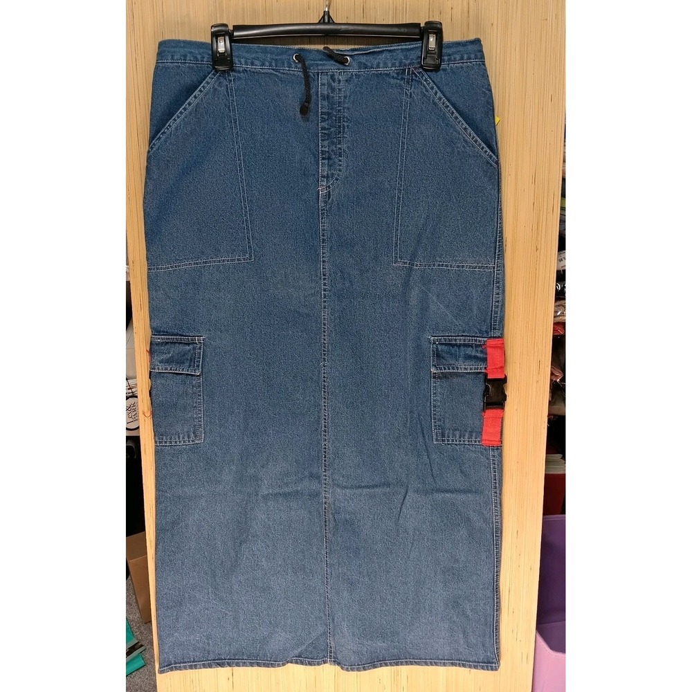 Street Blues Size L Ladies Denim Maxi Skirt Pull-On Drawstring‎ Cargo Pockets